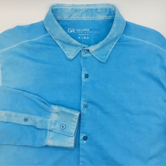 Georg Roth Cambria Long Sleeve Button Up Polo Shirt Men's Large Pima Cotton Peru - Picture 2 of 10